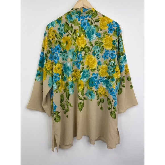 Susan Graver Textured Stretch Woven Floral Print Open Front Cardigan 1X - Picture 6 of 6